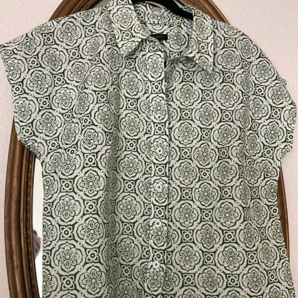 NWT Talbots Short Sleeve Button Up Linen & Cotton Blend